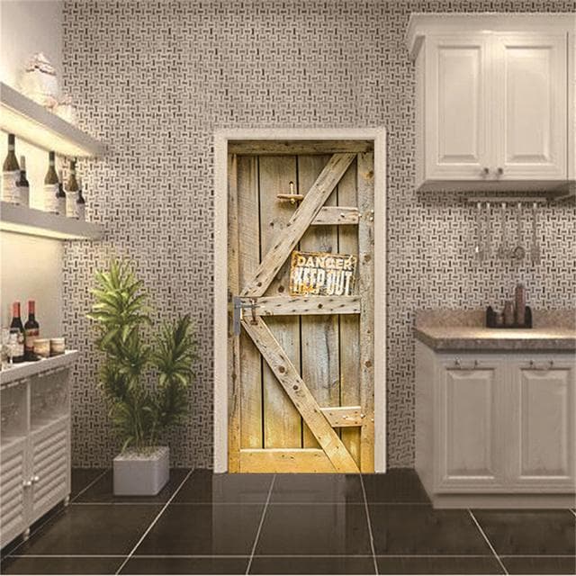 Green Forest Bridge Self-adhesive Door Wallpaper 3D PVC Home Decor Sticker Beach Sun Scenery Poster Mural Wall Decal deursticker 26