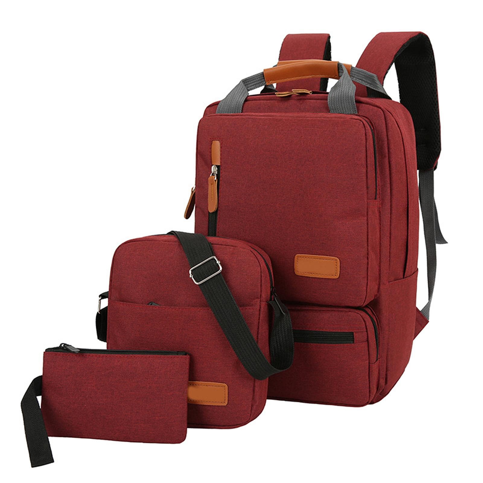 3pcs Backpack Set Women Men Laptop Backpack Shoulder Bag Small Pocket for Travel School Business red