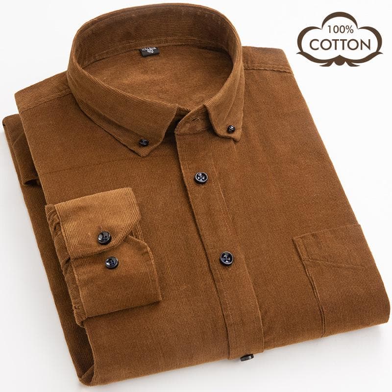 Fall/Winter New Cotton Corduroy Plus Size Men's Casual Top Shirts Solid M