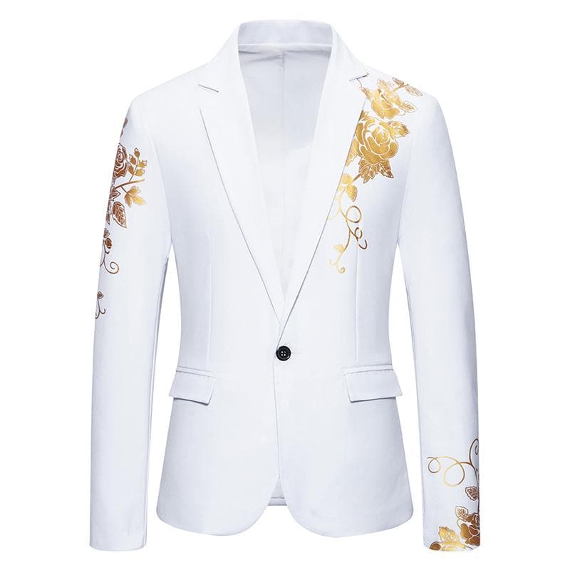 New Fashion Paisley Hot Stamping Print Mens Suit Coat Casual Business Wedding Slim Fit Suit Single Buckle Suit Party Coat Office US L white