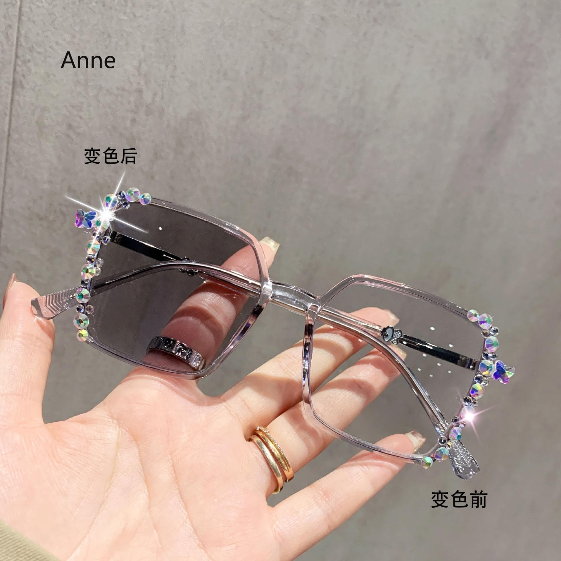 Luxury Diamond Cut Photochromic Glasses Trendy Color Changing Eyeglasses Handmade Myopia Glasses for Women Men Fashion -3.25