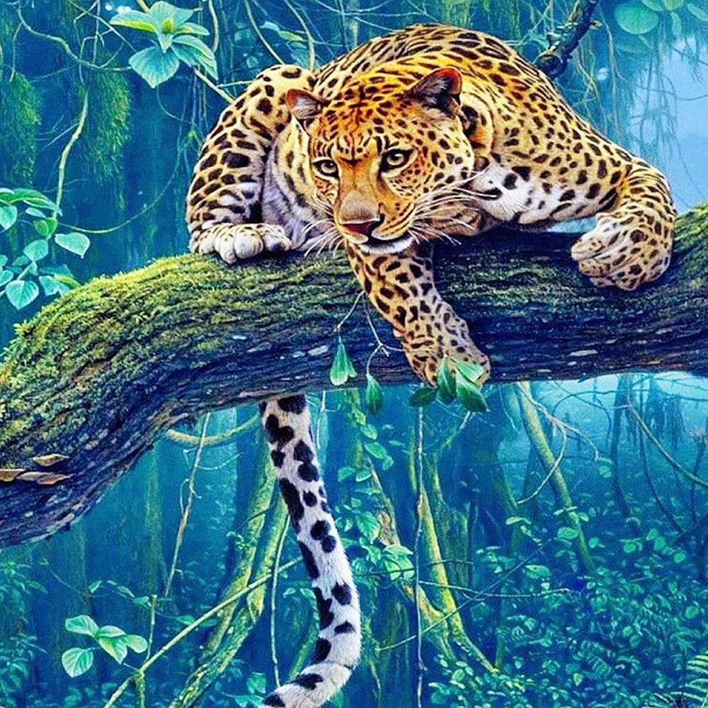 5D DIY Diamond Embroidered Diamond Mosaic Tiger kneeling on the tree Diamond Painted 20X30CM