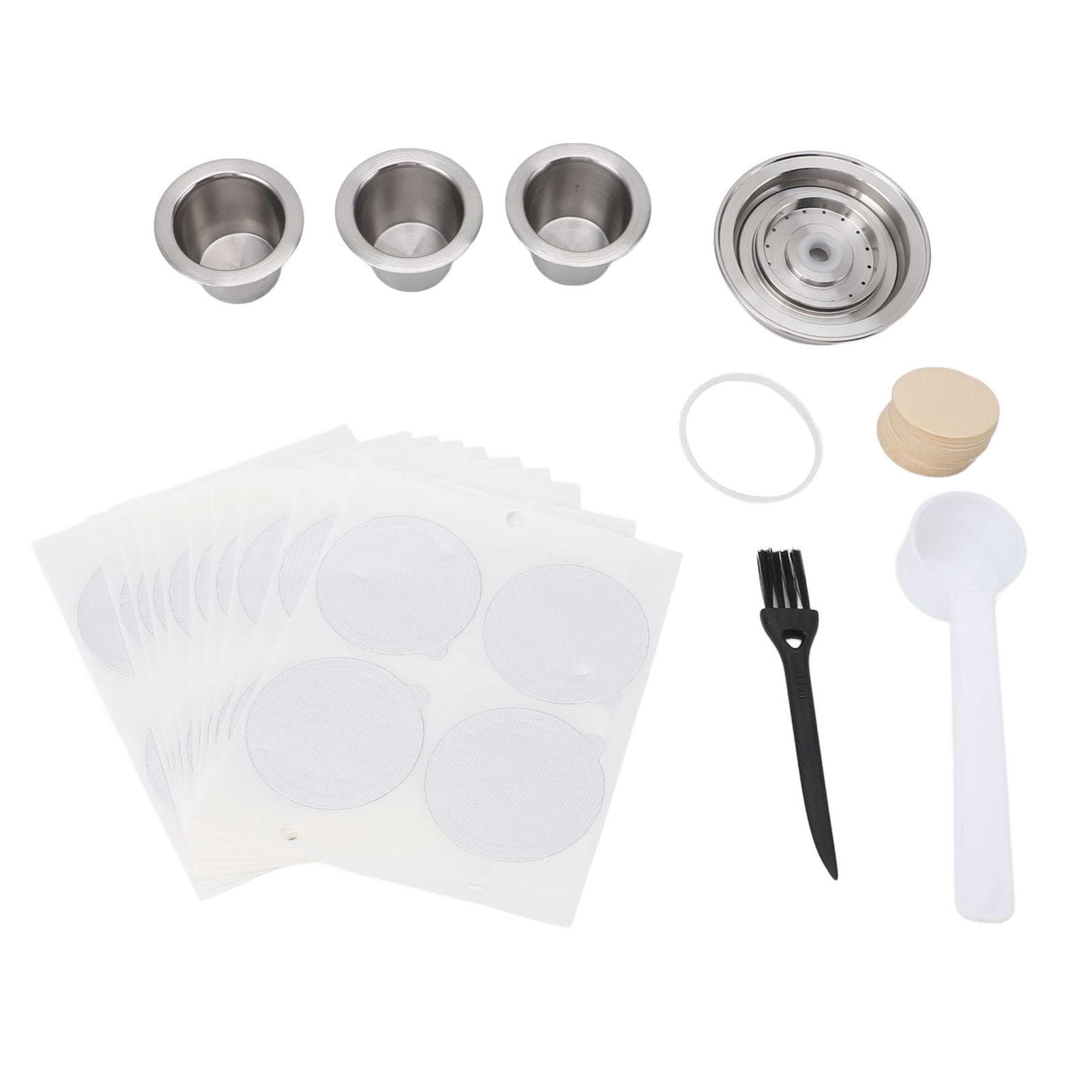 Coffee Capsule Kit Reusable Stainless Steel Coffee Pod Cup with Aluminum Foil Cover Filter Paper L
