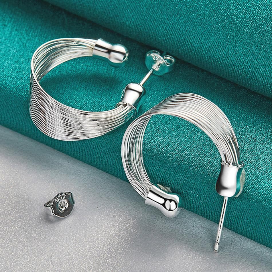 925 Sterling Silver Multi Coil Stud Earrings For Women Fashion Jewelry ME329