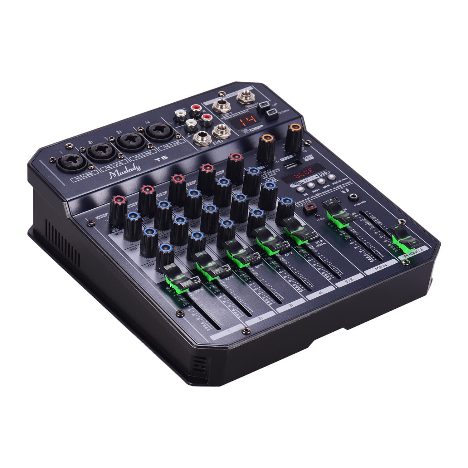BT 6-Channel Sound Card Mixing Console Audio Mixer 16 DSP 48V Phantom power US Plug