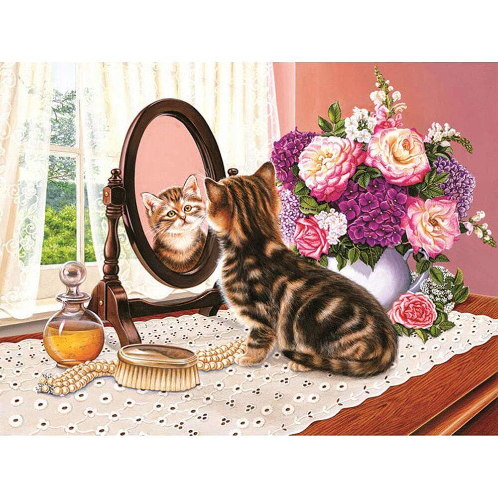Animal Diamond Painting Flower Rhinestone Full Round Diamond Embroidery Floral Cat Crystal Painting 20X30CM