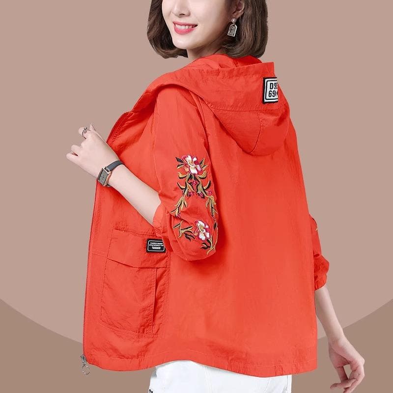 Women's Jackets New Thin Coat Waterproof Sun Protection Clothing Windbreaker Female Hooded Casual Jacket Outerwear 5XL red