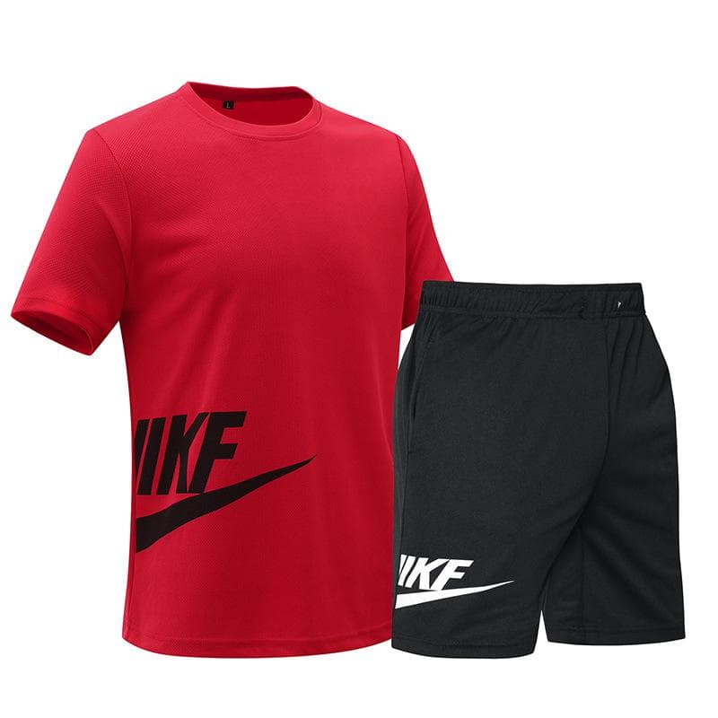 Summer Leisure Sports Fitness Set Printed Lightweight Breathable Quick Drying Two-piece Set L red