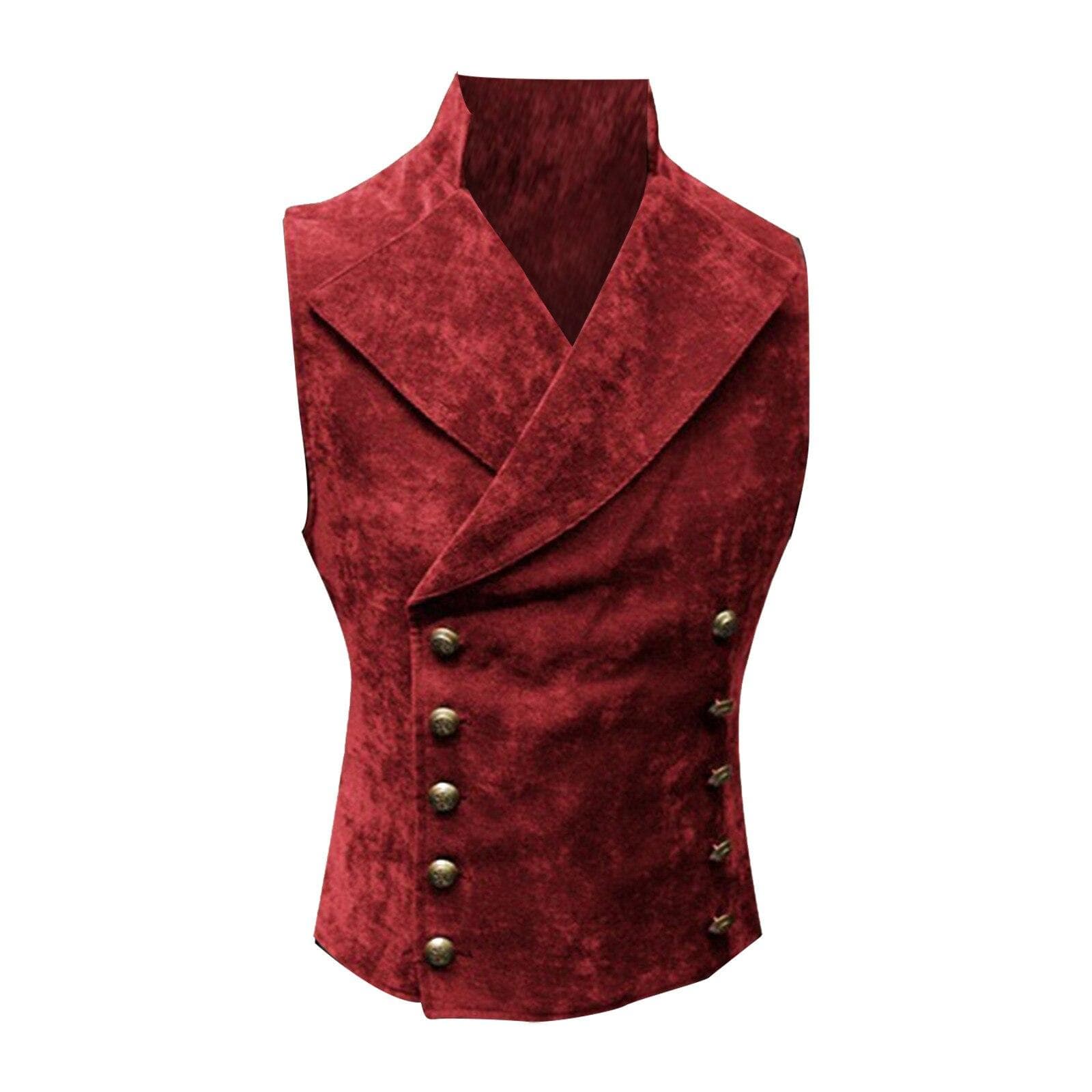 Men's Vest Retro Collar Solid Color Button Vests Casual Slim Fit Gilet Homme Vests for Groosmen Man Fashion Male Waistcoat XL wine red
