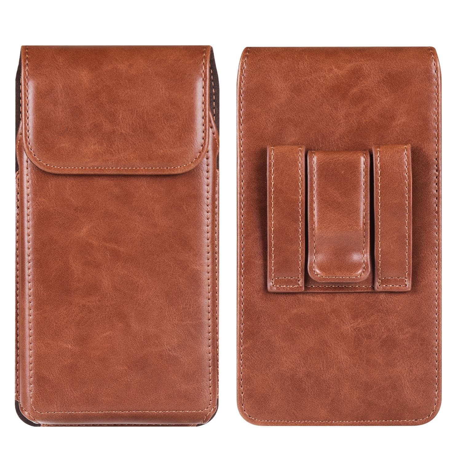 Cow Leather Belt Clip Phone Case Men Waist Bag Holder For iPhone 16 15 Pro Samsung Galaxy S24 S23 S22 Plus Xiaomi Redmi Note 13 12 Oppo Holster Pouch M(6.7 Inch) brown