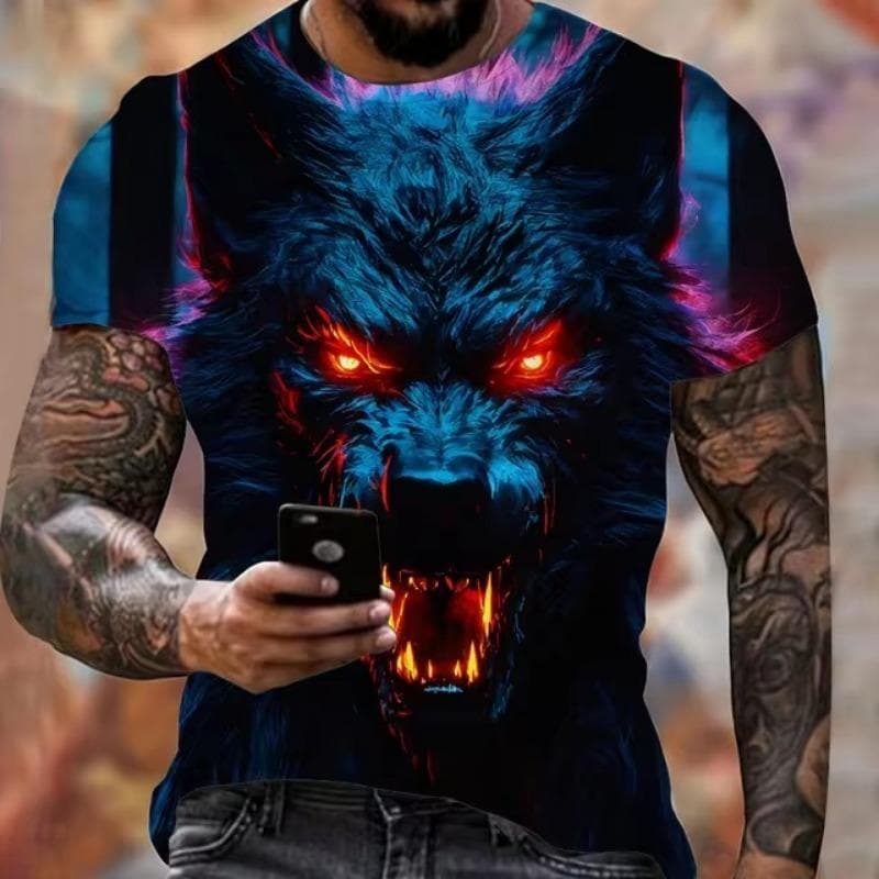 Animal Harajuku Graphic 3D Print T-Shirt Fashion Wolf Pattern Short Sleeve Summer Men's Clothing Breathable Fitness T-Shirts 5XL