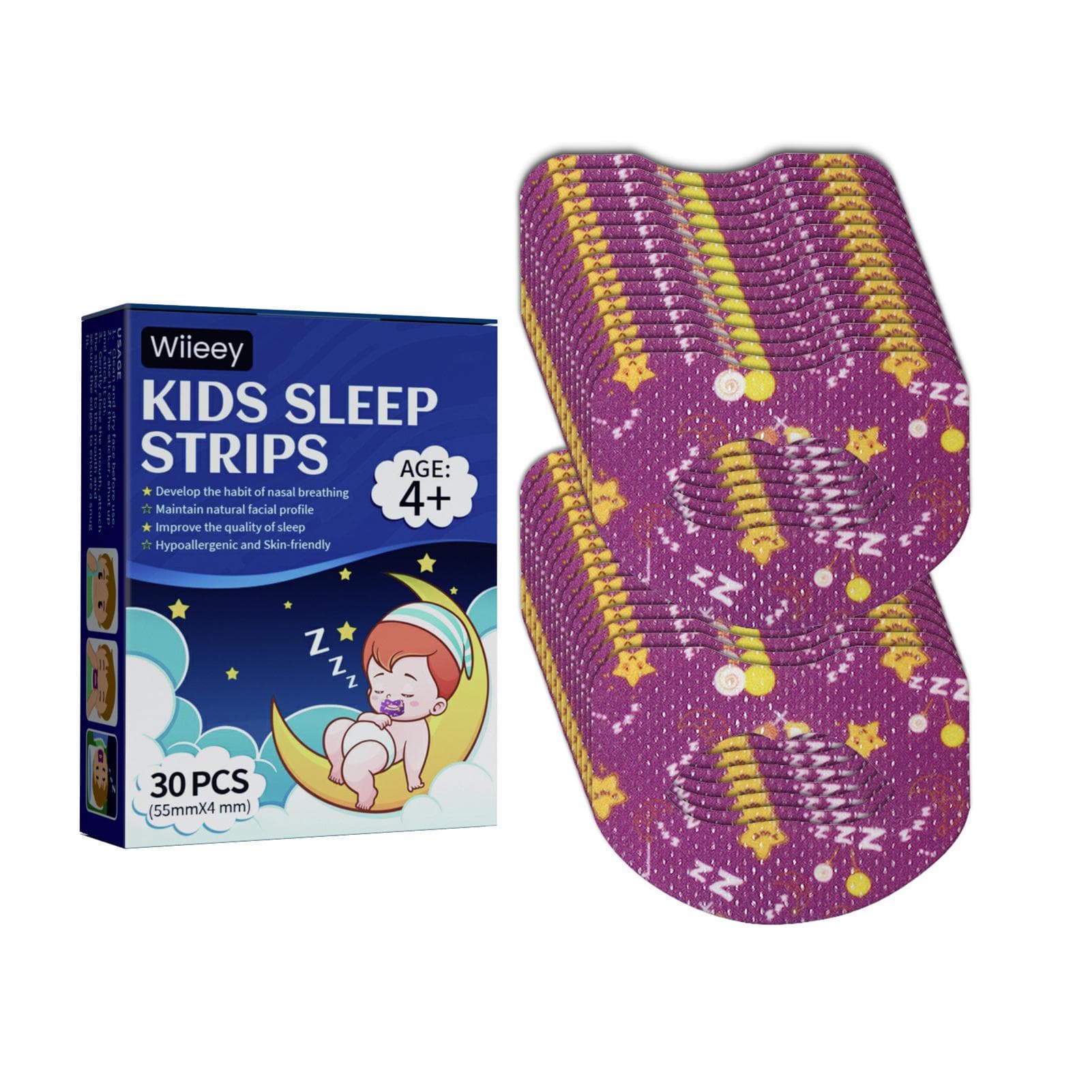 Wiieey 30Pcs Kids Sleep Strips Nasal Breathing Hypoallergenic Skin-friendly Mild Peeling Correct 30Pcs