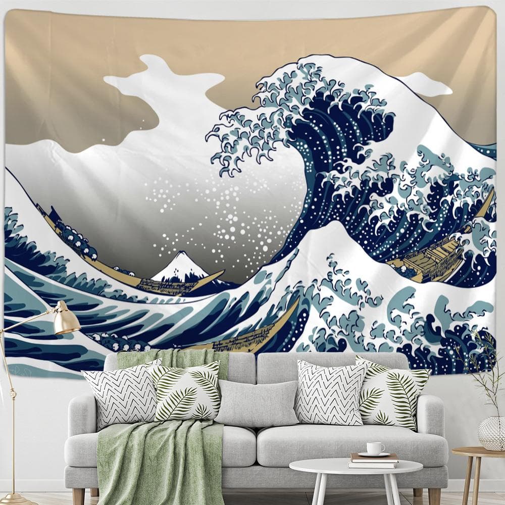 Japan Kanagawa Oil Painting Tapestry Wall Hanging Hippie Bohemian Style Simple Aesthetics Room Home Decor 95x70cm