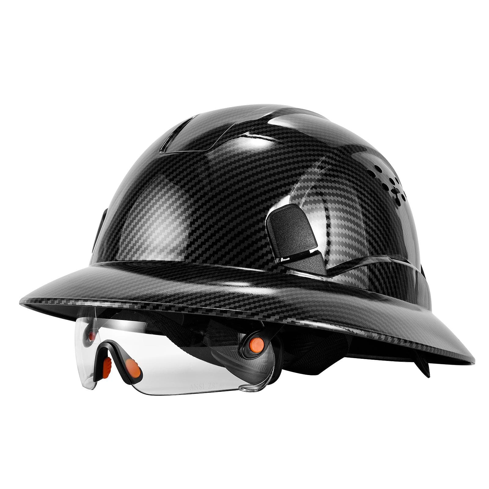 LOEBUCK  New carbon fiber full-brim safety helmet with CE goggles anti-collision construction site hard hat GM850 antique black