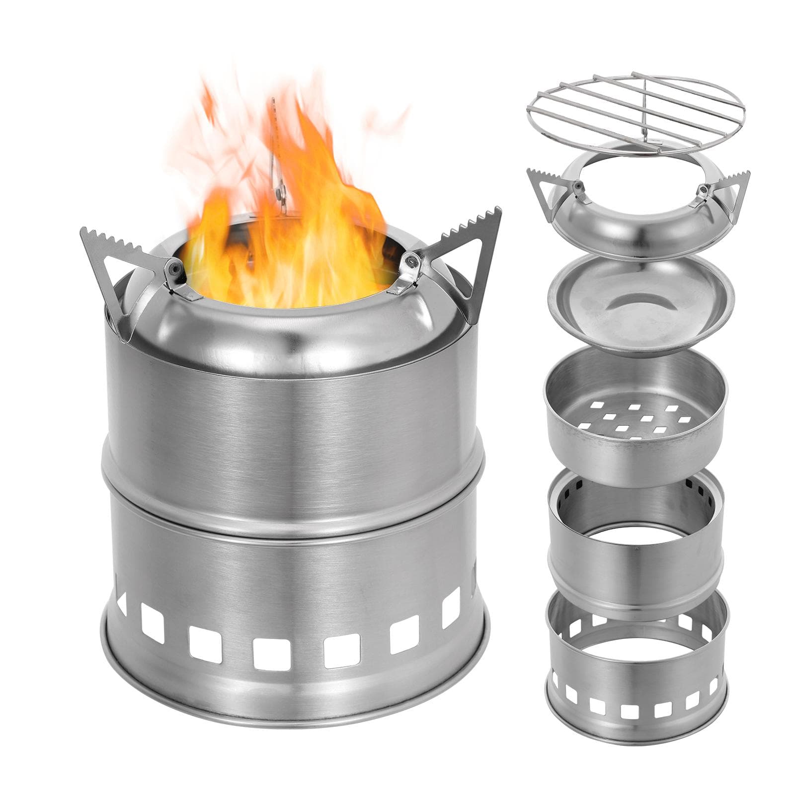 Portable Stainless Steel Lightweight Wood Stove Alcohol Stove Burner Outdoor Cooking Picnic BBQ silver