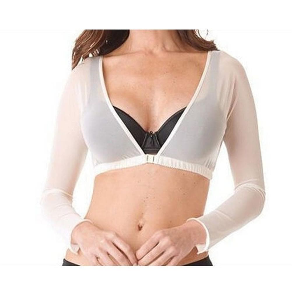 Seamless Arm Shaper Short Cropped Navel Mesh Cardigan Plus Size Arm Shaper white