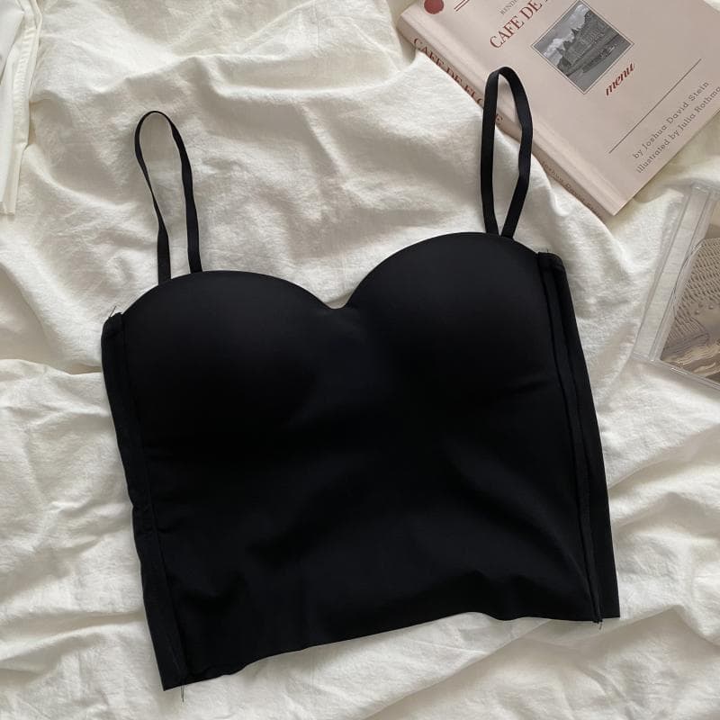 Fashion Ice Silk Solid Color Girls Sports Vest Sexy Bottoming Slim Camisole Women Tops black