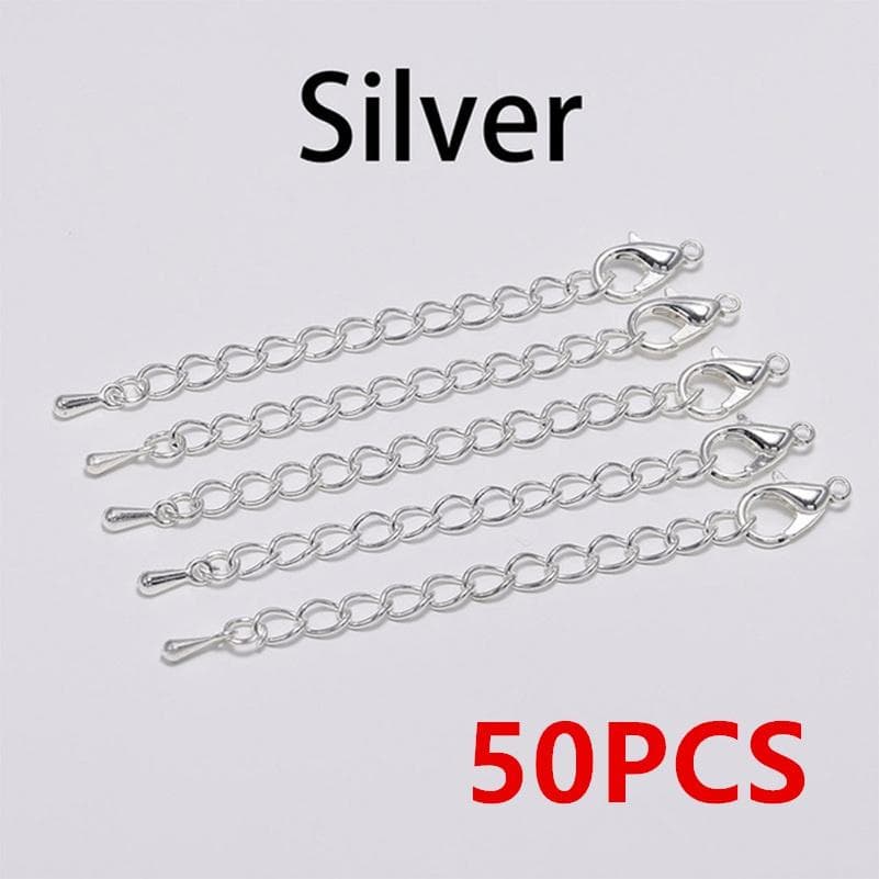 5/50PCS/LOT 50mm Tone Extension Tail Chain Lobster Clasps Connector For DIY Jewelry Making Findings Bracelet Necklace Silver-50PCS
