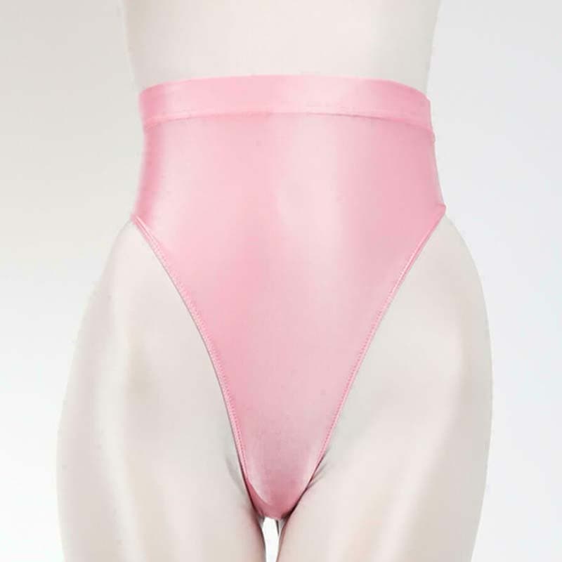 1PC Wet Look Thin Panties Satin Glossy Lingerie G-string Thong Breathable Hipster Shiny Underwear M light pink