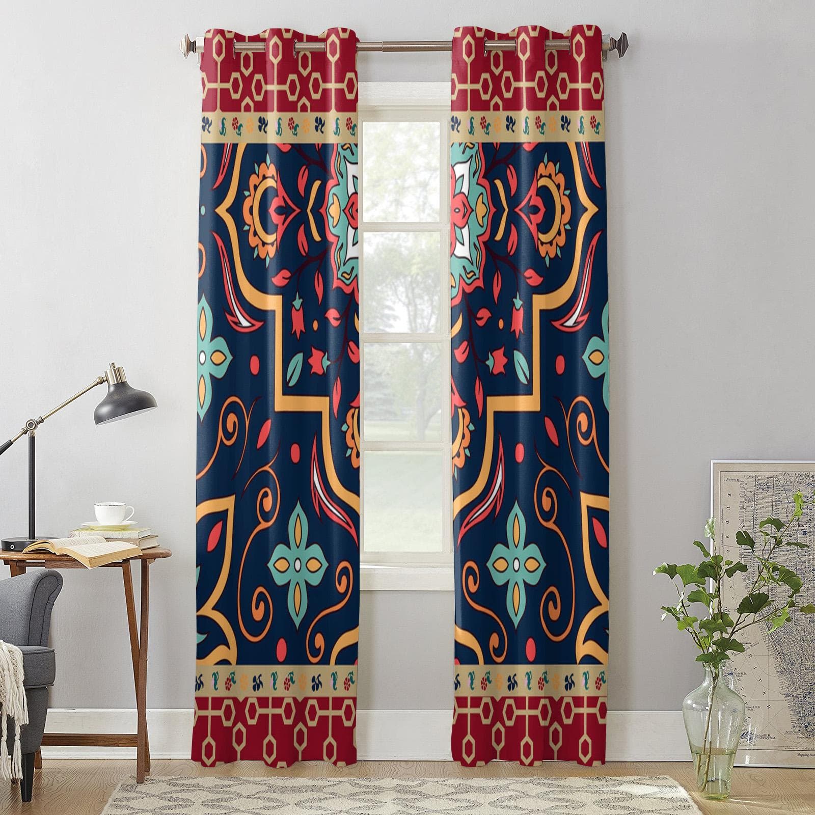 Turkish Persian Pattern Retro Window Curtains for Living Room Bedroom Curtain Modern Kitchen Blinds Drapes Curtains 135W x 60H(cm) x1
