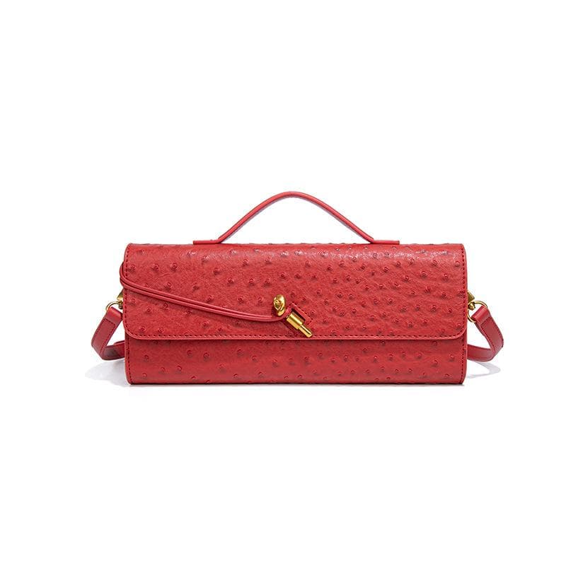 Fashionable Antique Baguette Bag, Ostrich-patterned Solid-color Handbag, Single-shoulder Crossbody Women's Dinner Bag