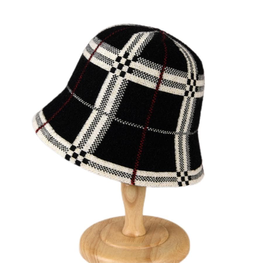 Fashion Elegant Luxury Brand Bucket Hat For Women Winter New  Outdoor Warm Velvet Plaid Cashmere Wool Fisherman Hat Panama Caps black