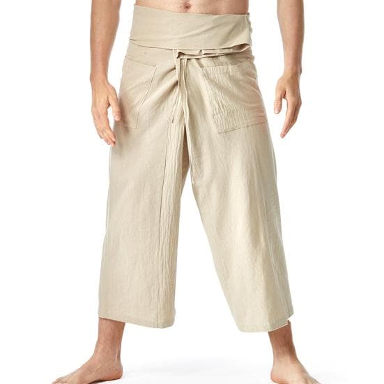 Thai Fisherman Pants Stylish Solid Color Flax Yoga Pants Loose Fitting Men Yoga Trousers Thai Fisherman Pants Daily Life khaki