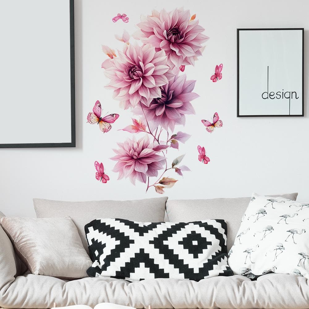 Simple Painted Flowers Butterfly Bedroom Living Room Home Background Landscaping Decoration Wall Stickers 40*60cm/fun-e299