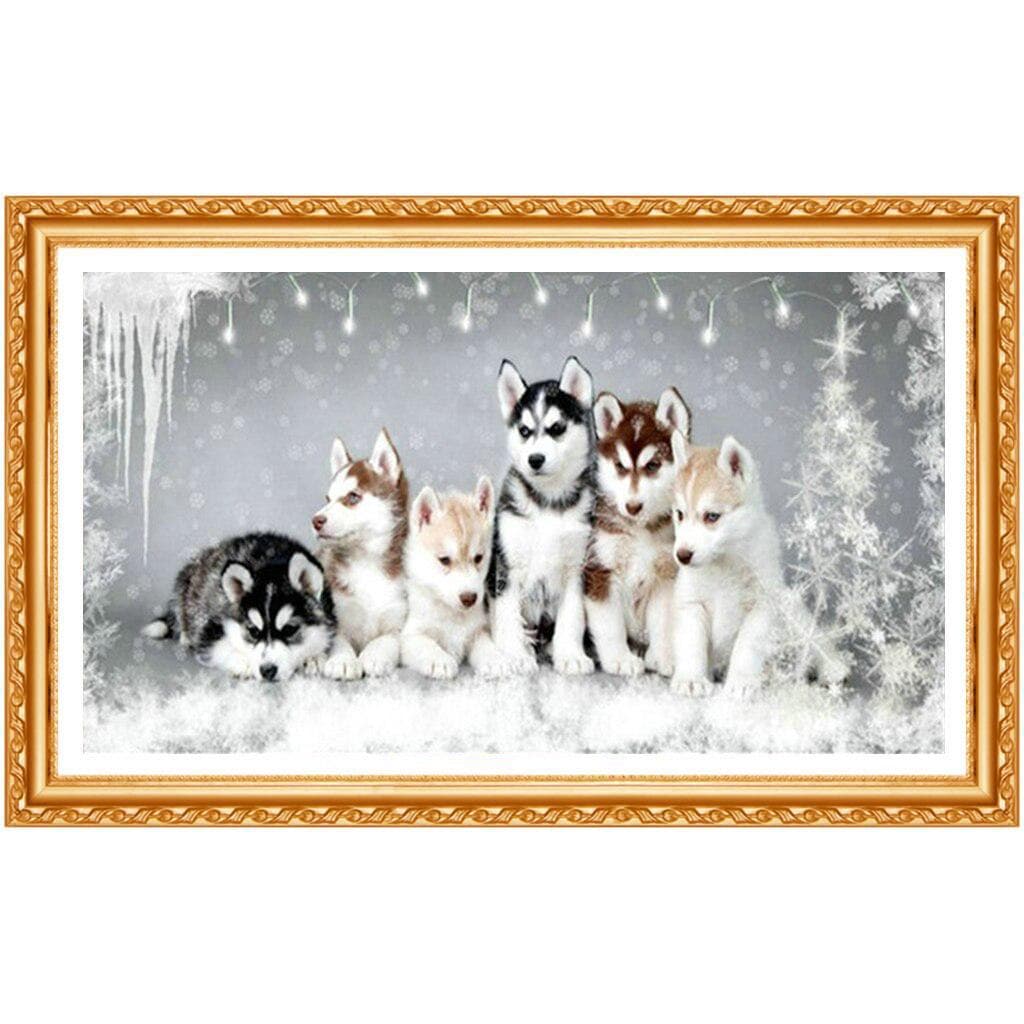 5D Animals Series Diy Diamond Painting Huskies Dog Embroidery Full Round Diamond Wall Stickes Decor 20X30CM