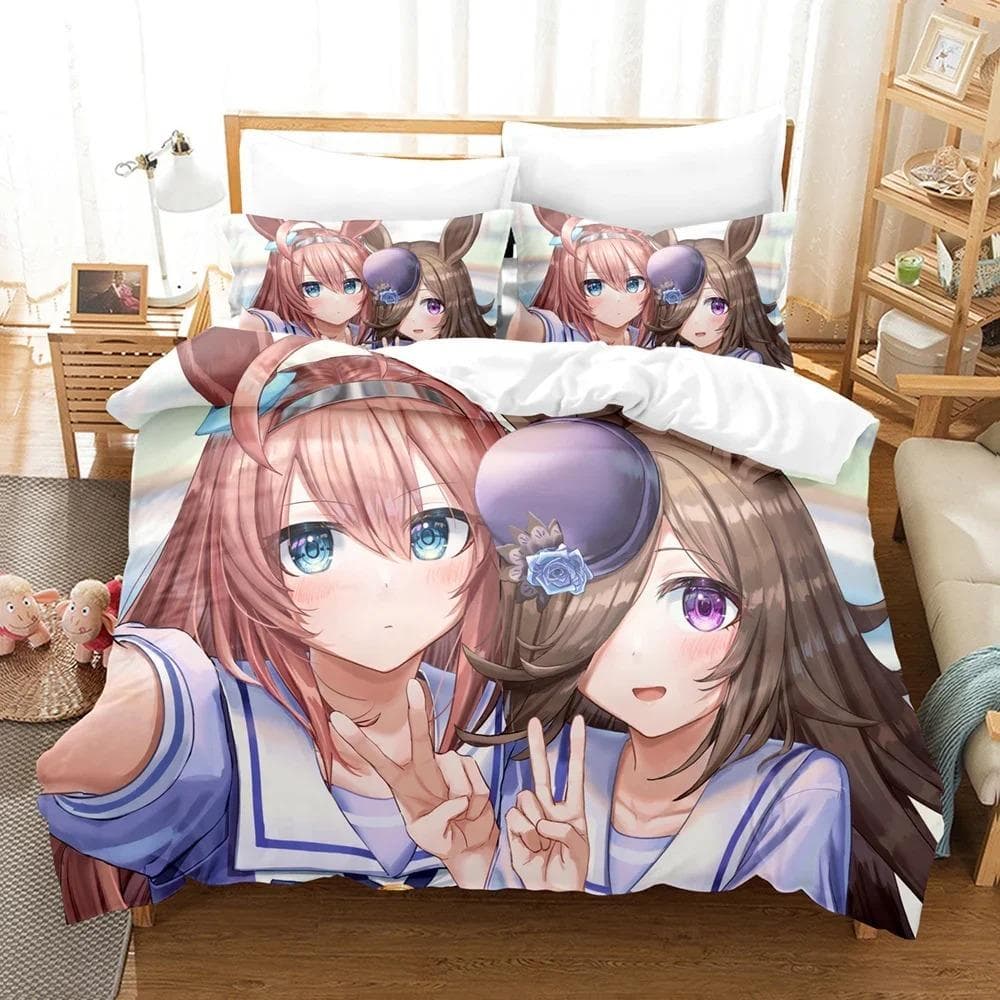 3D Print Anime Kawaii Grils Pretty Derby Bedding Sets Duvet Cover Set With Pillowcase Twin Full Queen King Bedclothes Bed Linen 70x133cm 2pcs