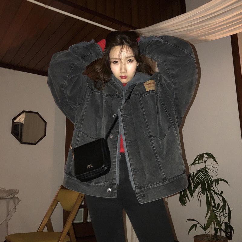Thickened Denim Jacket Women's New Fashion Versatile Loose Velvet Cotton-padded Clothes XXL