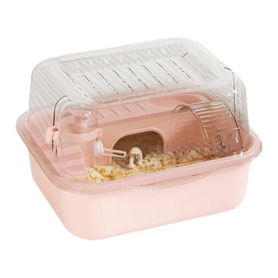 Hamster Cage Small Animal Hutch Large Capacity Transparent Design Gerbils Rodent Small Animal Cage Playhouse pink