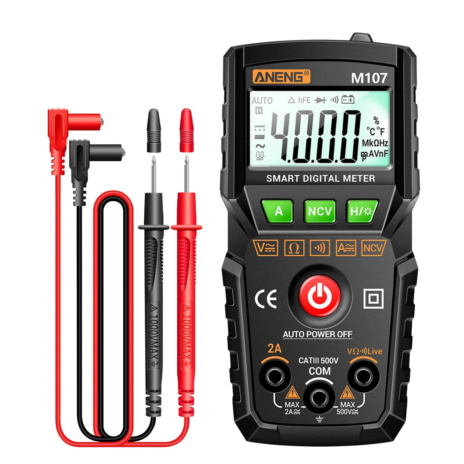 ANENG M107 Smart Digital Multimeter 4000 Counts NCV Universal Meter Handheld Multifunctional Tester black