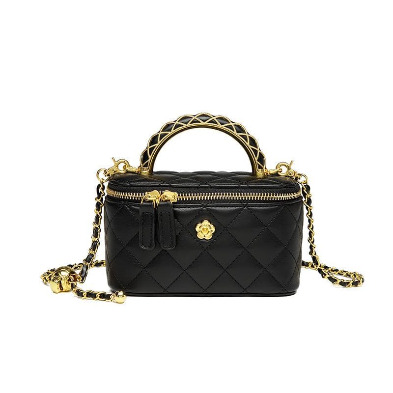 Versatile Small Square Bag, Women's Spring and Summer Crossbody Bag, Mini Box Bag, Golden Ball Chain Bag, Mobile Phone Bag black