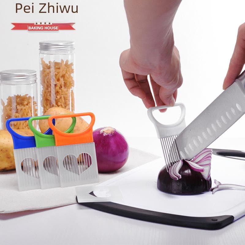 Stainless Steel Onion Holder & Slicer with Protective Cover for Vegetables white