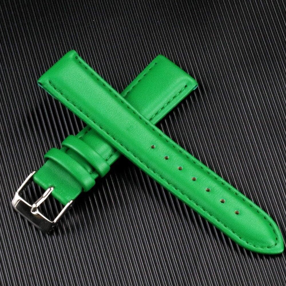 Genuine Leather Watch Strap 12mm 14mm 16mm 18mm 20mm 22mm 24mm plain weave Wristband Bracelet for Women 12mm green