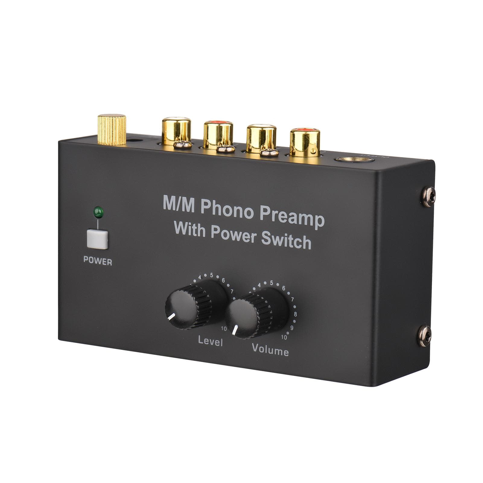M/M Phono Preamp with Power Switch Ultra-compact Preamplifier with Level & Volume Control RCA Input EU Plug