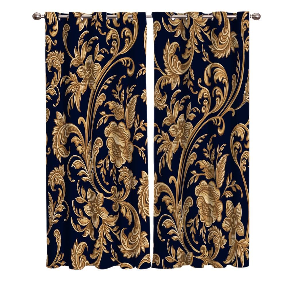 Baroque Golden Flower Leaves Gorgeous  Window Curtains Scenic Curtains for Living Room Decorative Items Living Room 135W x 115H(cm)