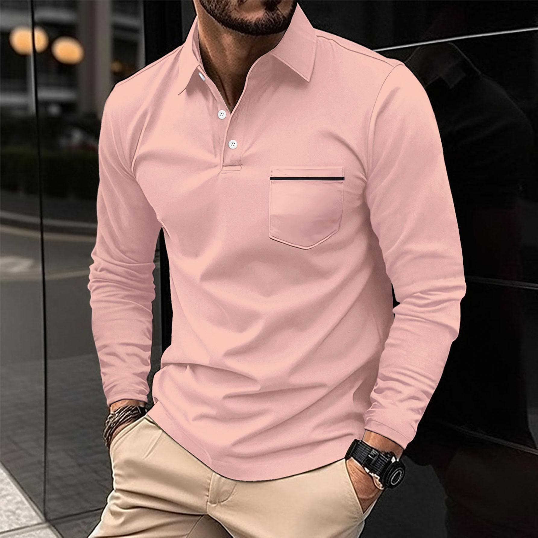 Spring Autumn Man Long Sleeve POLO Shirt Lapel Button Pocket Men's Sports Polos Shirts L