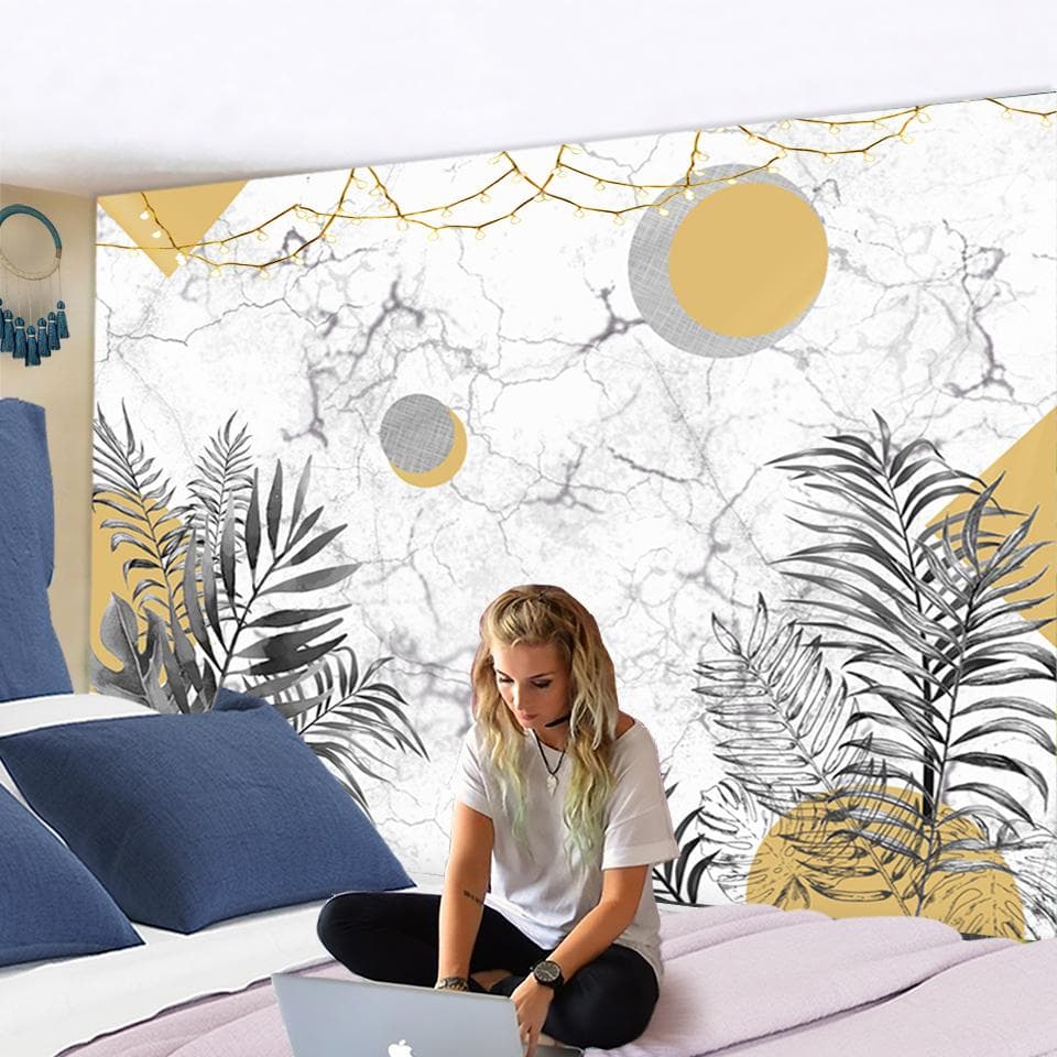 Sun Moon Palm Leaf Tapestry Wall Hanging Polyester Plant Bohemian Psychedelic Simple Printing Background Cloth Decor 95x70CM