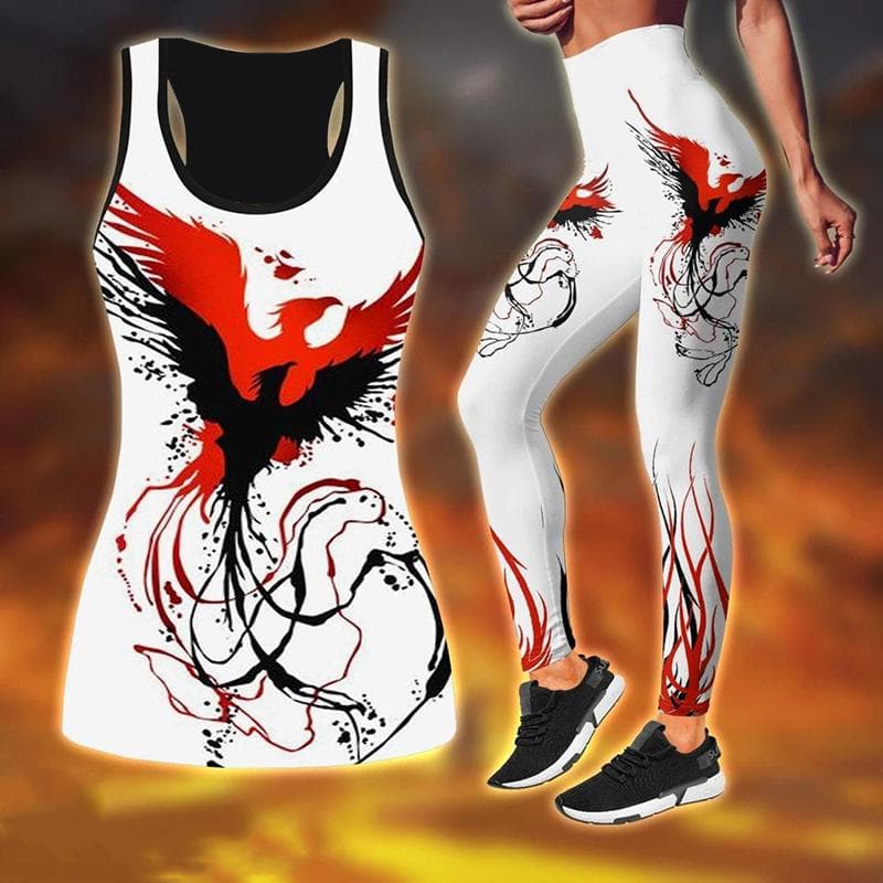 Phoenix Print Yoga Outfit for Women Fashion 3D Printed Workout Leggings Fitness Sports High Waist Casual Yoga Pants XS red