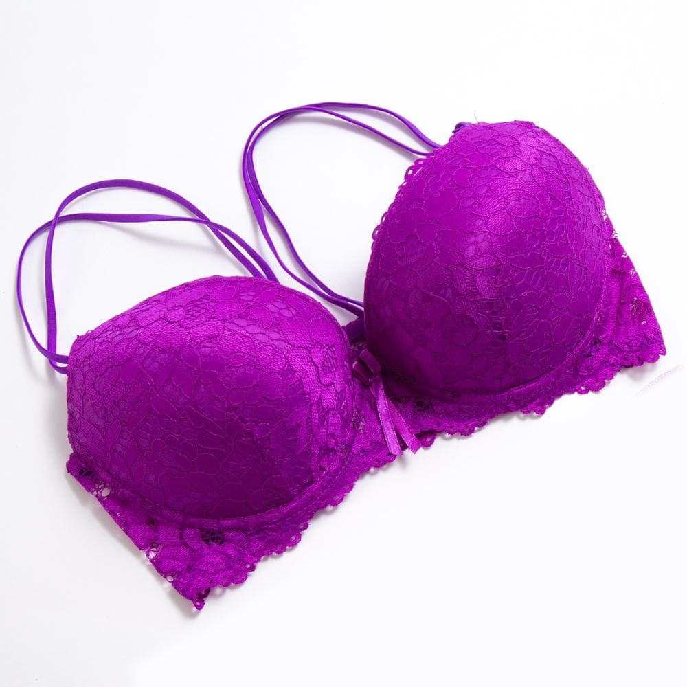 Lace Fly Bra Female Brassiere Lingerie Plus Size C D Cup Push Up Seamless Comfortable Bra 40B purple