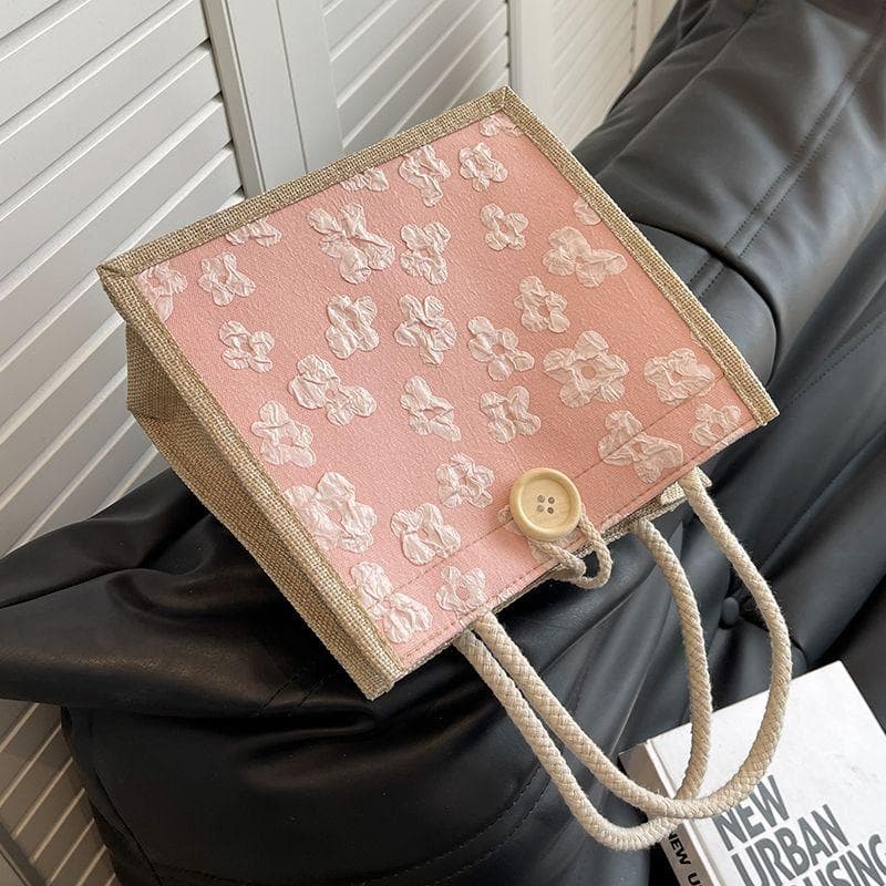 Linen Tote Bag, New Fashion Japanese Outing Bento Bag, Niche Lunchbox Crossbody Bag pink