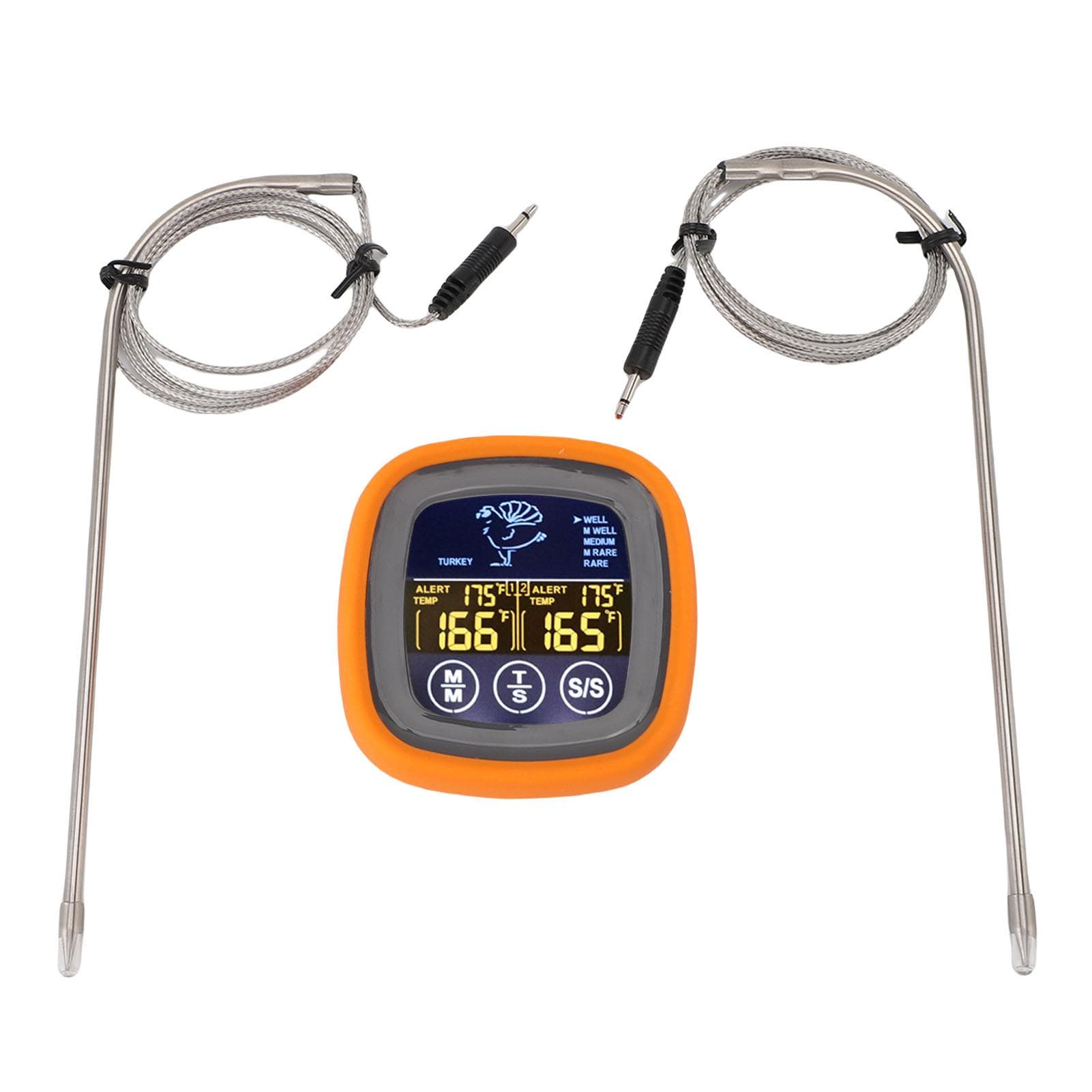 Meat Thermometer Touchscreen 2 Probes Digital Grill Thermometer with Timer for Water Beef Chicken