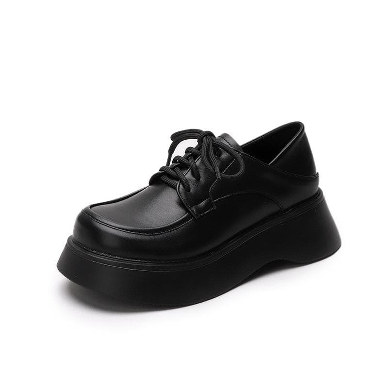 Small Leather Shoes Women's Spring and Autumn All-match Lace-up British Retro Round Toe Mary Jane Single Shoes Big Toe Shoes 40