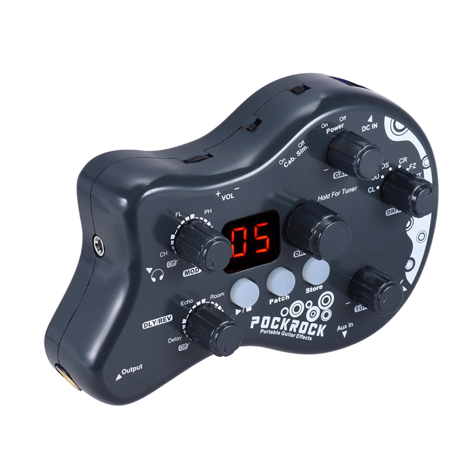 PockRock Portable Guitar Multi-effects Processor Effect Pedal 15 Effect Types 40 Drum Rhythms US Plug 100-240V dark gray