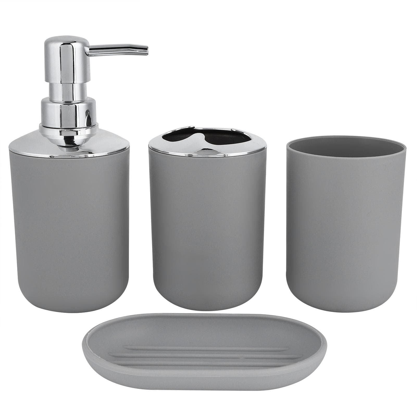 4Pcs/Set Bathroom Kit Accessory Plastic Lotion Bottle Storage Cup Rinse Cup Soap DishGray gray