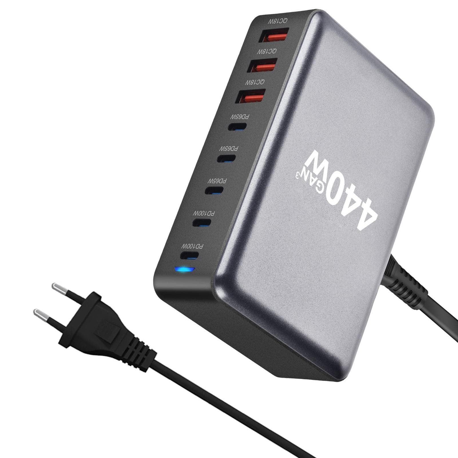 440W Charging Station Hub 8 Ports USBC Charging Block GaN3 FastCharging Multifunctional Desktop EU black