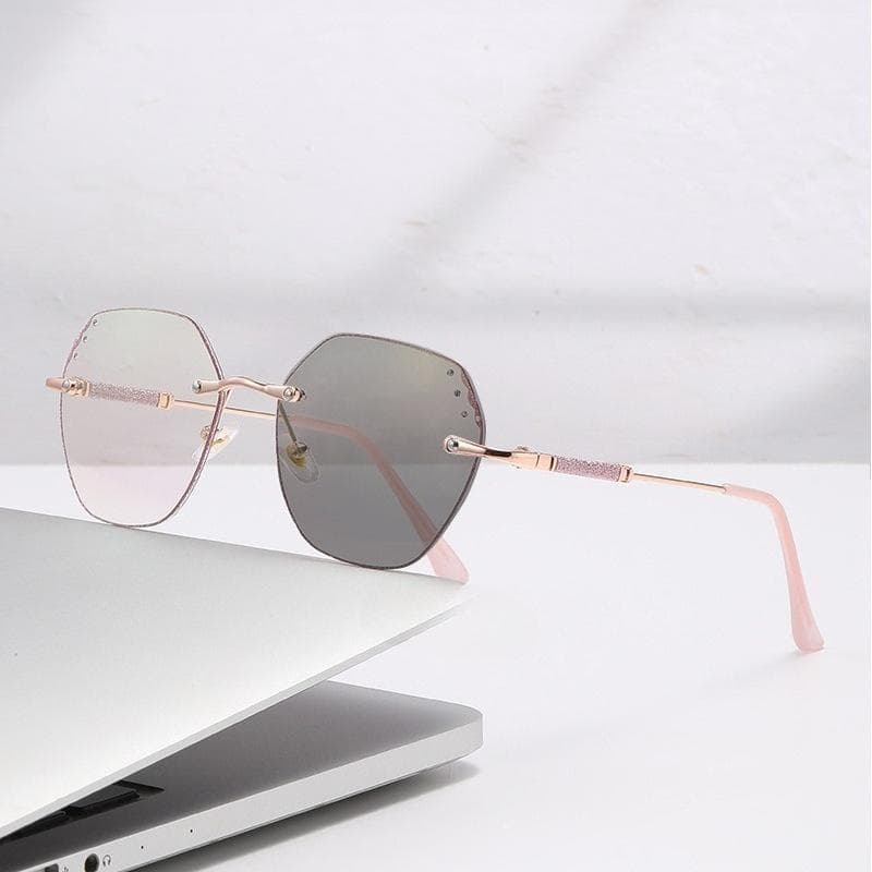 Light Sense Color Changing Rimless Diamond Edge Myopia Glasses Anti Blue Light Ultra Lightweight Premium Eyewear 0