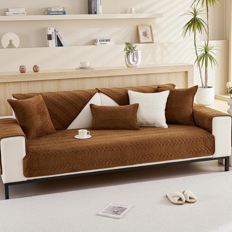 Solid Color Thick Plush Sofa Covers for Living Room Winter Super Soft Embroidered Wheat Chain Sofa Cover Furniture Seat Cover 70x70cm 1pcs